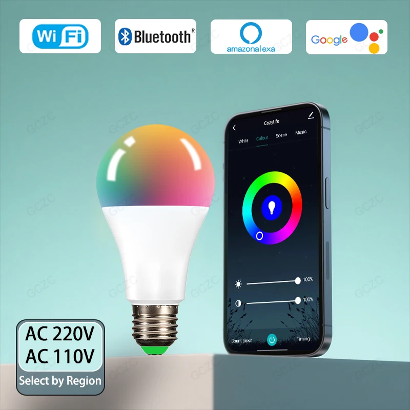 Smart Led Light Bulb Wifi/BLE Alexa Led Lamp E27 RGB 110V 220V Smart Lamps For Assistant Cozylife lightify