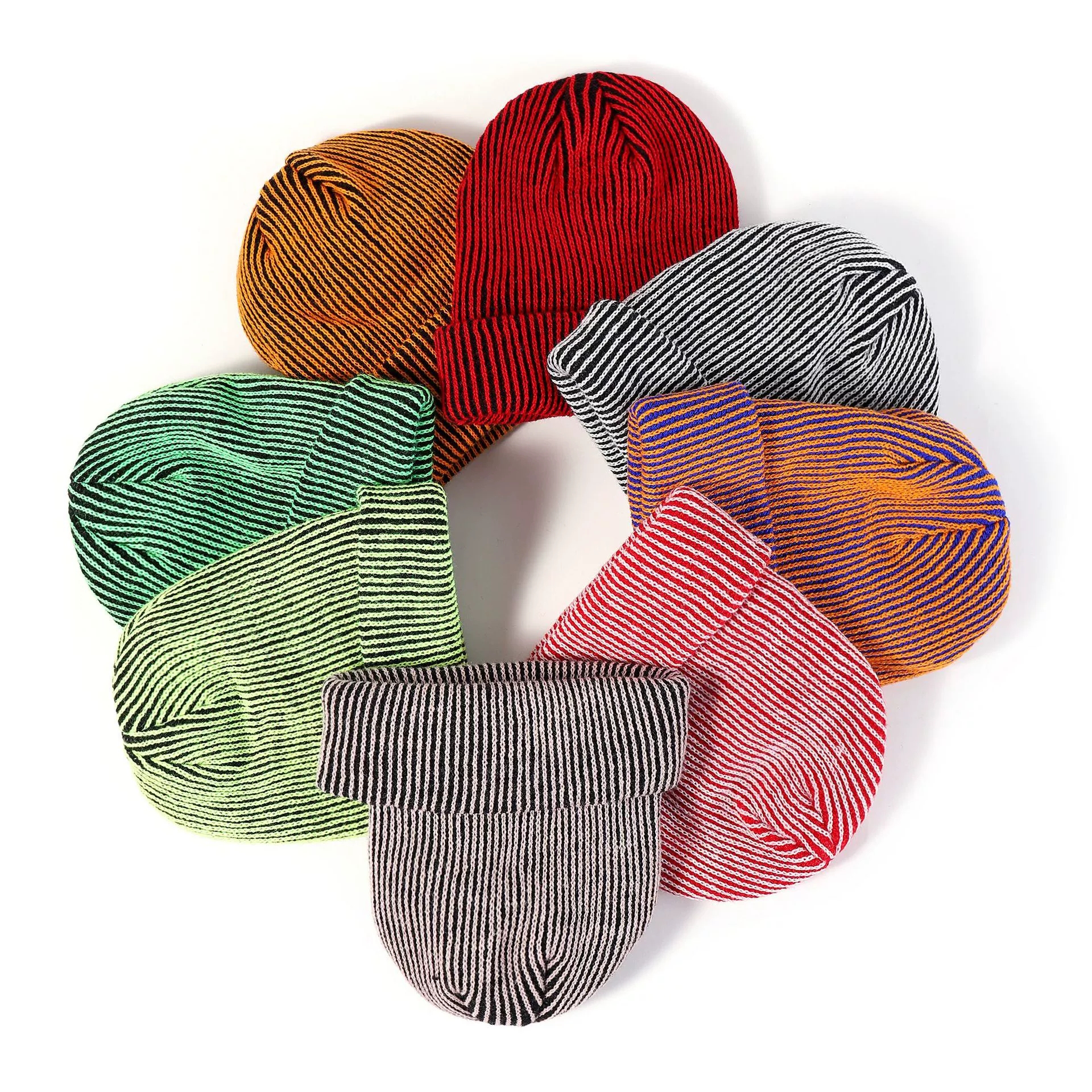 Two-Tone Striped Beanie - Unisex Knit Winter Hat, Stretchable Soft Warm Skull Cap for Men & Women, Trendy Contrast Design