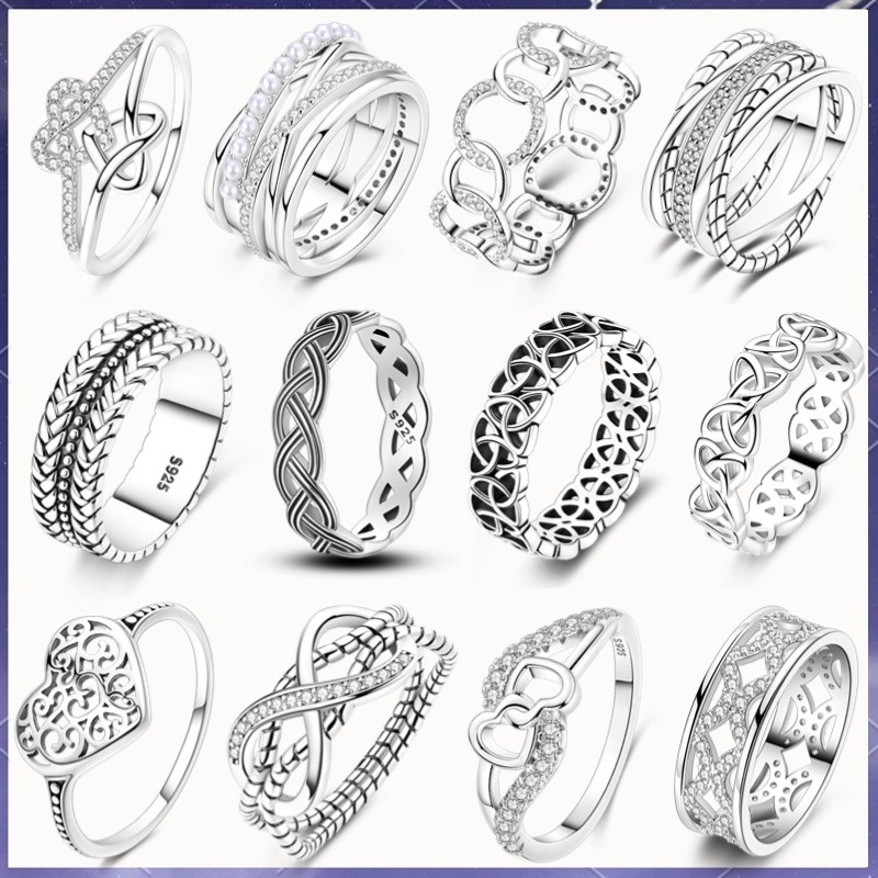 Authentic 925 Silver Women's Simple Lucky Wish=White Zircon Heart shaped Luxury Wedding Ring