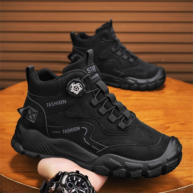 Outdoor Men Sneakers Fashion Leather Ankle Boots Comfort High Top Sport Shoes Breathable Lightweight Walking Hiking Shoes