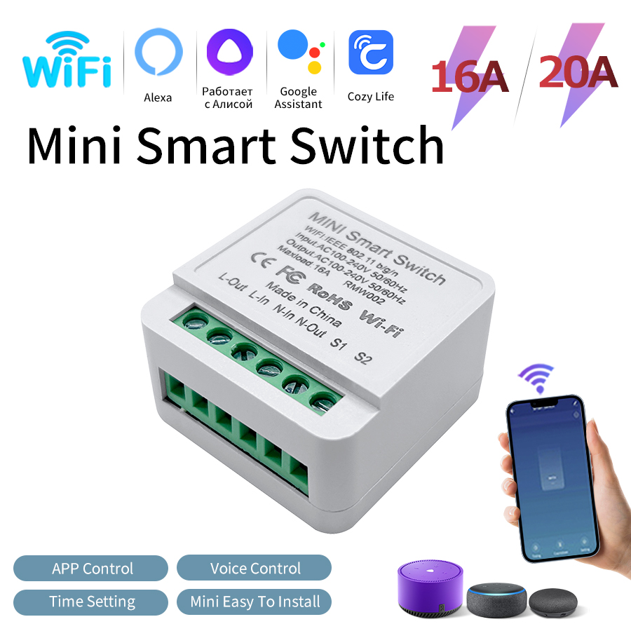 Smart WiFi Switch Breaker 16A/20A CozyLife Smart Switch Support 2 Way Control Wireless DIY Light Works With Alexa Home