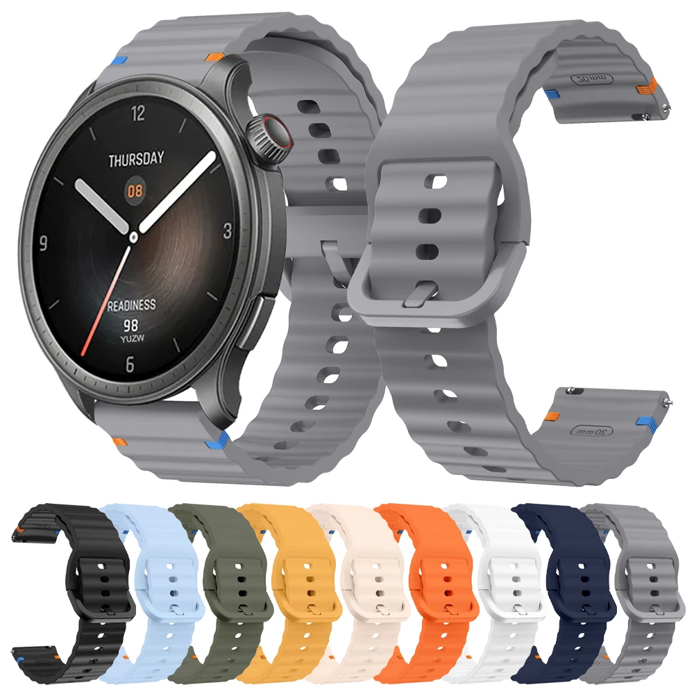 22mm 20mm Watch Strap For Huami BALANCE Band GTR 4 2 2E GTR3 Pro/GTS 4/2 mini GTS 3/Bip 3 Pro U S Silicone Wave Bracelet