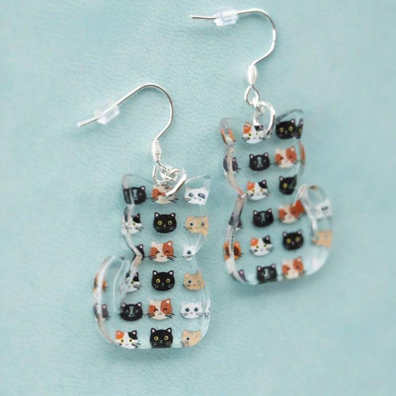 1 Pair Cartoon Cute Black Cat White Cat Acrylic Women Earrings Summer Vacation Style Accessories Gift Earrings