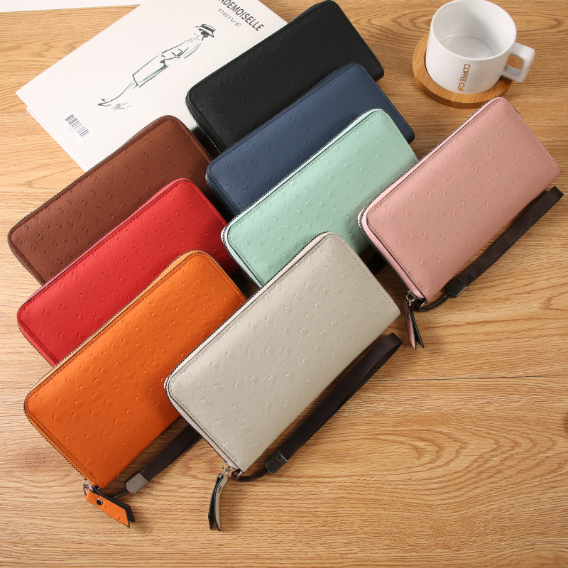 PU Ostrich Pattern Clutch Women's New High-end Fashion Grab Bag Zipper Long Wallet Women