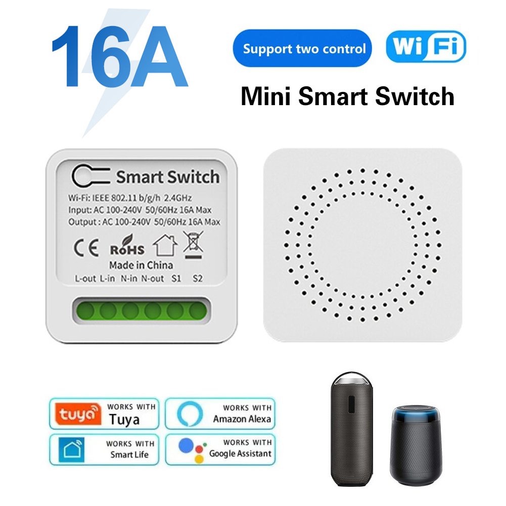 Wifi Mini Smart Switch 16A DIY Light Switch 2 Way Wireless Control Smart Home with Tuya Smart Life Alexa Alice Home