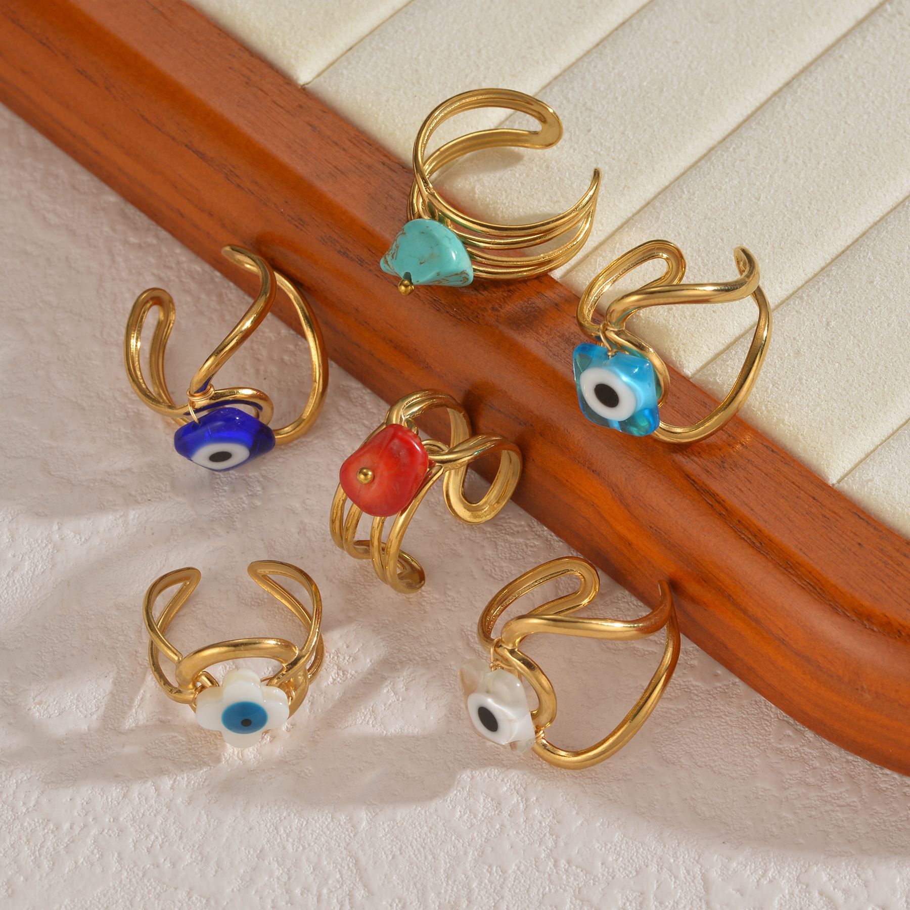Kissmoon Fashion Charm Evil Eye Stainless Steel Gold Golor Open Rings for Women Trendy Daily Wear Party Accessory Jewelry