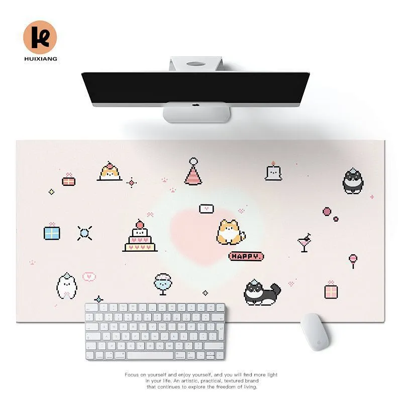 Simple Niche Pixel Cute Little Cat Leather Non-Slip Mouse Pad Oversized Computer Pad Cartoon Office Desktop Y2K Mouse Pad