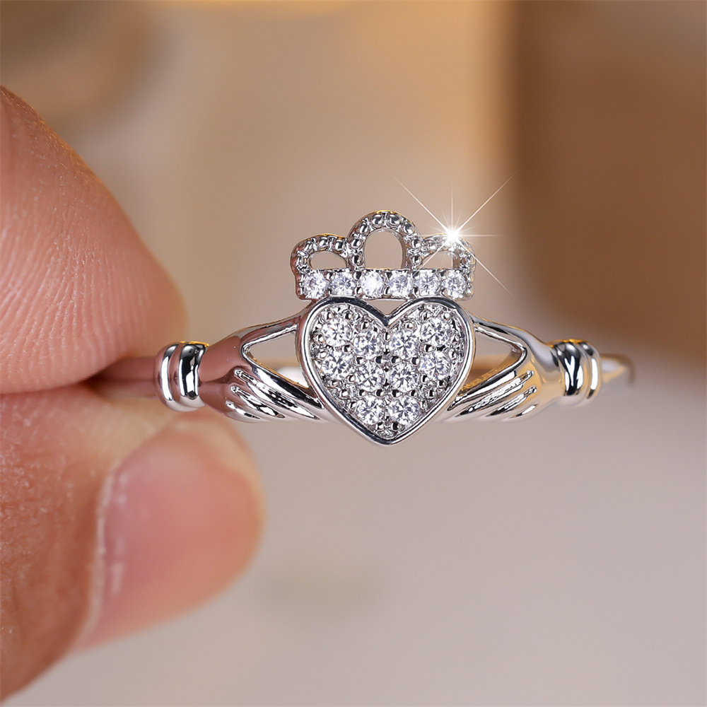 Luxury Crown Love Heart White Zircon Rings For Women Silver Color Engagement Ring Wedding Jewelry Bridal Valentine's Day s