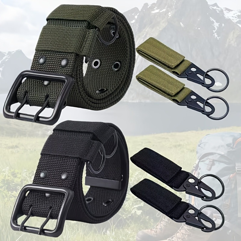 New Men’s Belt - Multifunctional Nylon Belt (Features 2 D-shaped hooks and 2 eagle-claw circular rings with removable key clip)