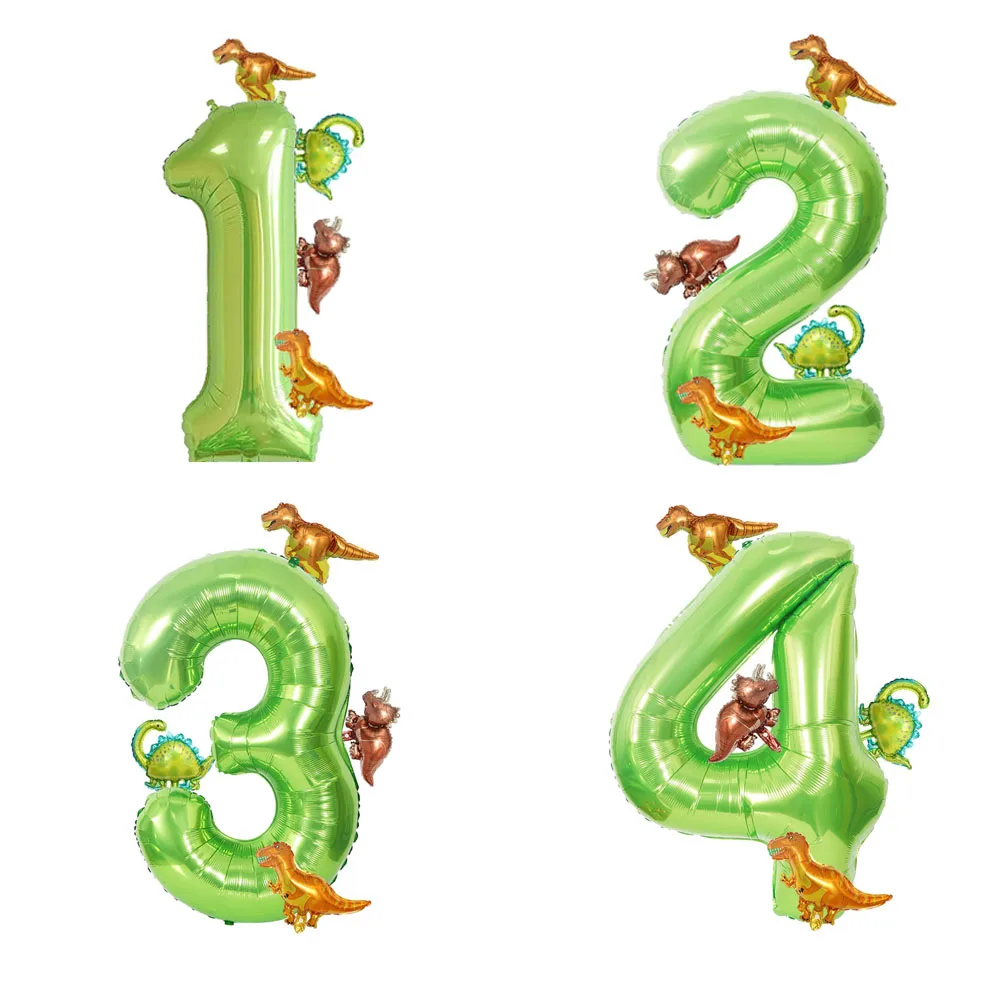 6Pcs /set 40inch Large Aluminum Foil Number Balloon with Cute Mini Dinosaur Ballons for Birthday Party Anniversary Decoration