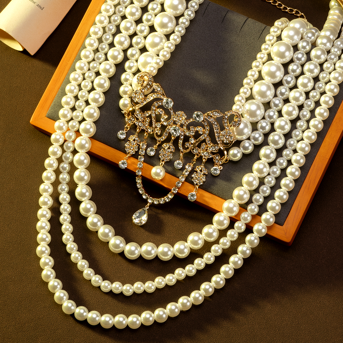 1 Vintage Gold Bowknot Faux Pearl Fashion Luxury Multi-Layer Long Necklace Suitable for Women's Daily Wear, Commemorative , Prom Accessory
