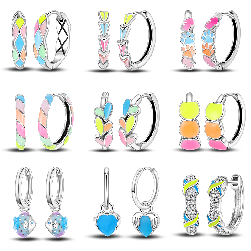 925 Silver Color Glow In The Dark Cute Claw Fish Earrings Circular Rainbow Earrings For Women Fine Birthday Jewelry