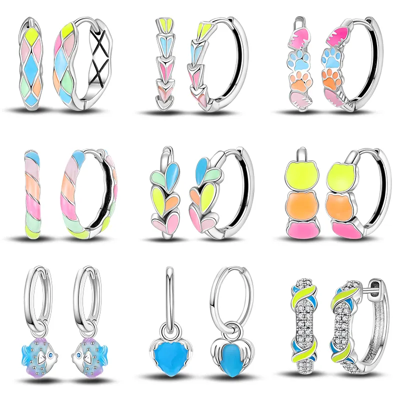 925 Silver Color Glow In The Dark Cute Claw Fish Earrings Circular Rainbow Earrings For Women Fine Birthday Jewelry