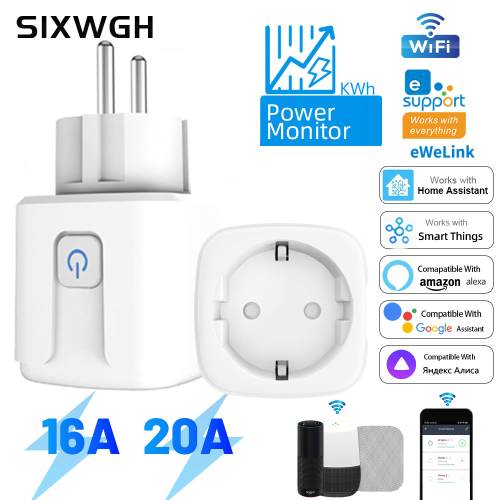 20A 16A Wifi EWeLink Smart Socket EU Remote Control Timer Power Monitoring Voice Assistant For Home Alexa
