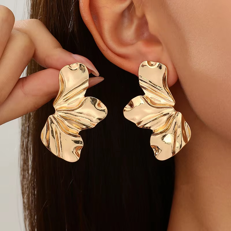 Stainless Steel Half Flower Stud Earrings for Women Girls Minimalist Irregular Petal Earring Studs Fashion Party Jewelry