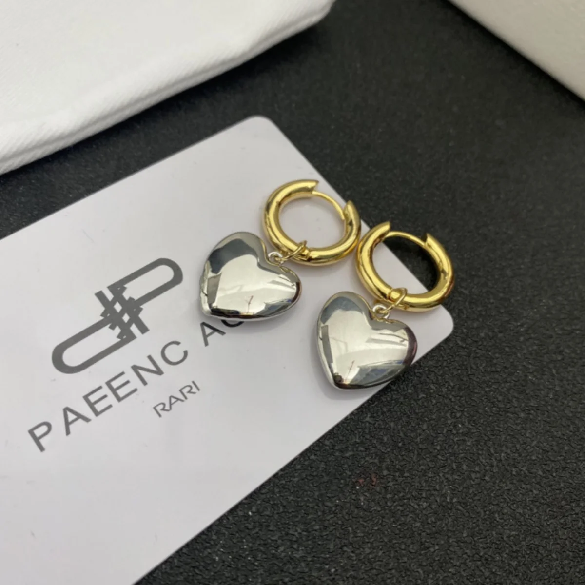 New Gold Silver Color Mixed Solid Heart Dangle Earrings For Women Minimalist Removable Drop Earrings Personality Jewelry