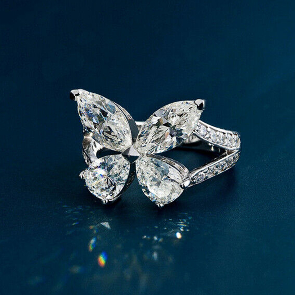 Huitan Exquisite Butterfly Shaped Silver Color Wedding Rings for Women Luxury Crystal Cubic Zirconia Female Ring Party Jewelry