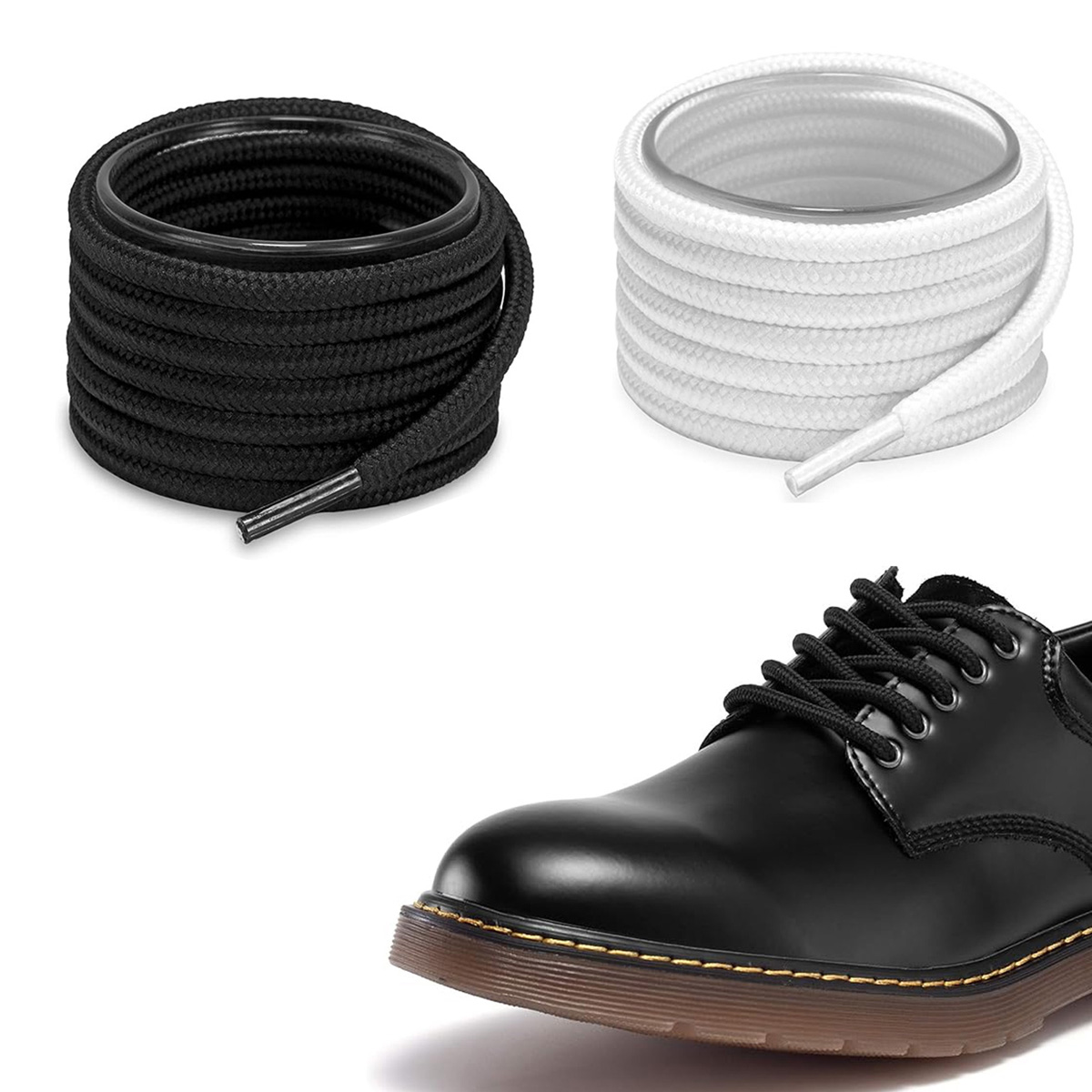Solid black Color Round Shoe Laces for Sneakers, Boots and Athletic Shoes, Shoe Strings