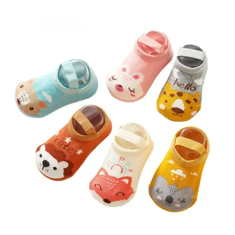 3/1 Pairs Spring Autumn Newborn Baby Glue Anti-slip Solid Floor Socks Cute Cartoon Non-slip Mid-tube Cotton Stockings Boy Girls