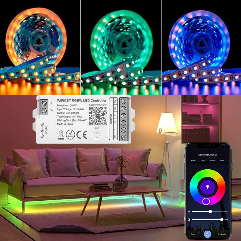5M 4 In 1 RGBW LED Strip SMD5050 12V 60LEDs/M Flexible Light 24V RGBWW Strips With Tuya Smart Wifi Controller Alexa &