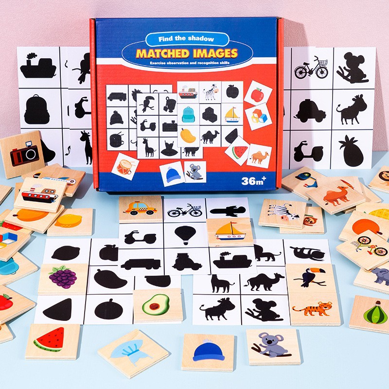 Wooden Montessori Kids Toy Find Shape Animal Fruit Shadow Matching Jigsaw Puzzle Thinking Game Early Education Learning Toy