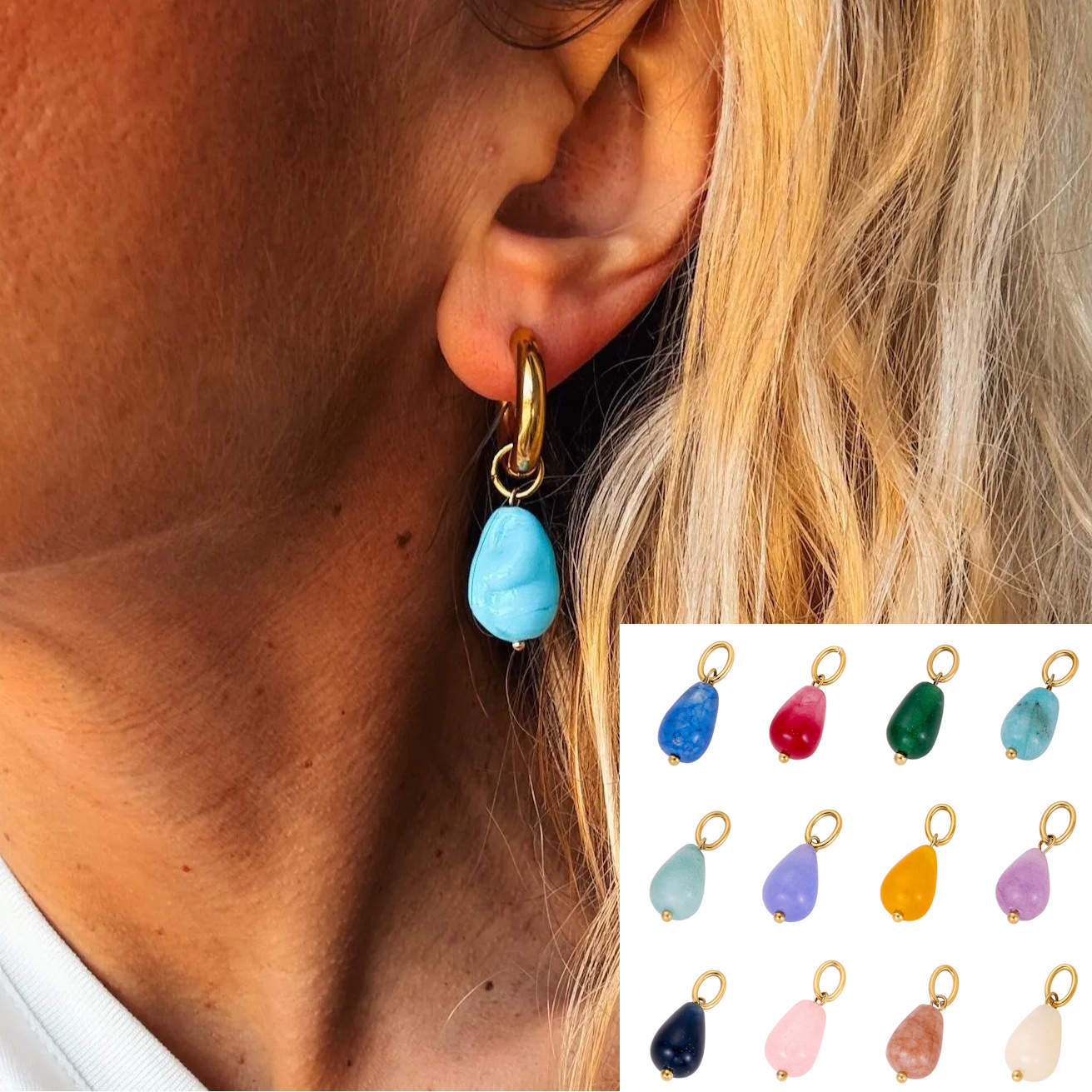 Stainless Steel Teardrop-shaped Natural Stone DIY Jewelry Making Earrings Cute Sweet Simple Charms Pendant Accessories pen gpt