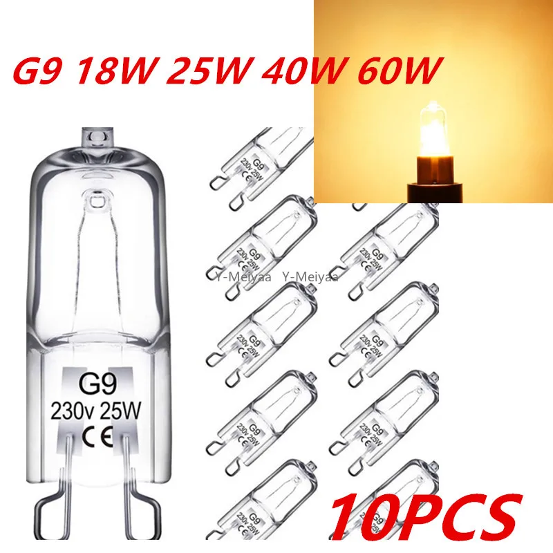 10pcs/set G9 220-240V 25W 40W 60W Portable Warm White Halogen Bulb Light Lamp 3000-3500K Globe Capsule Light Bulbs