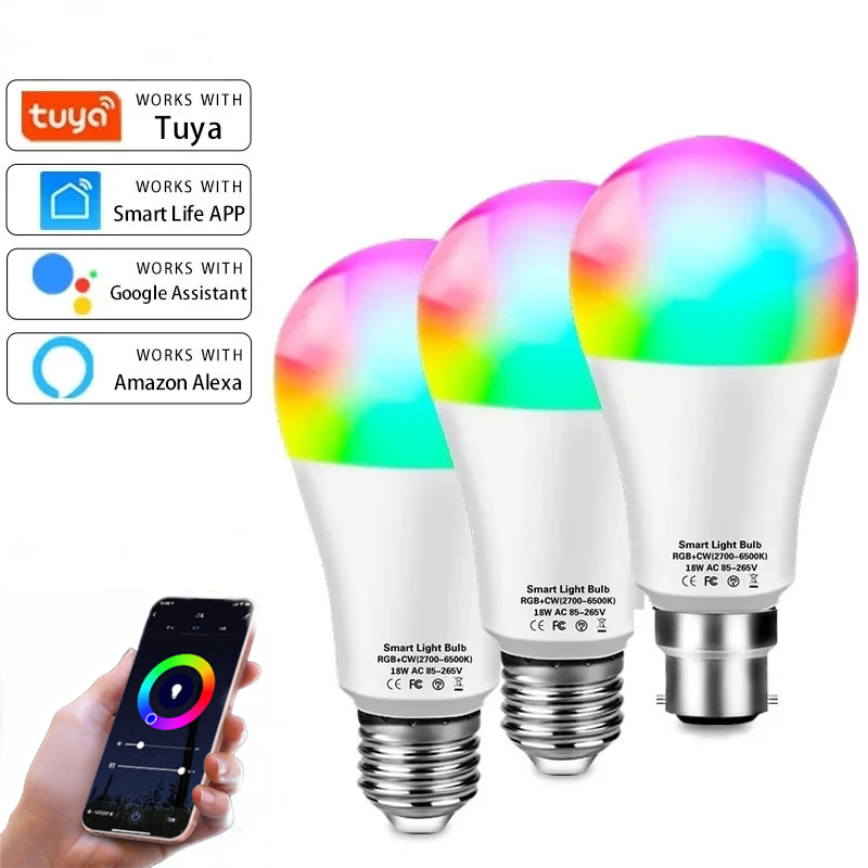 Tuya Smart WiFi Bulb Alexa LED Lamp E27 RGB Smart Light Bulbs 12W 15W 18W 110V 220V Lamp For Home Assisatnt Smart Life lightify