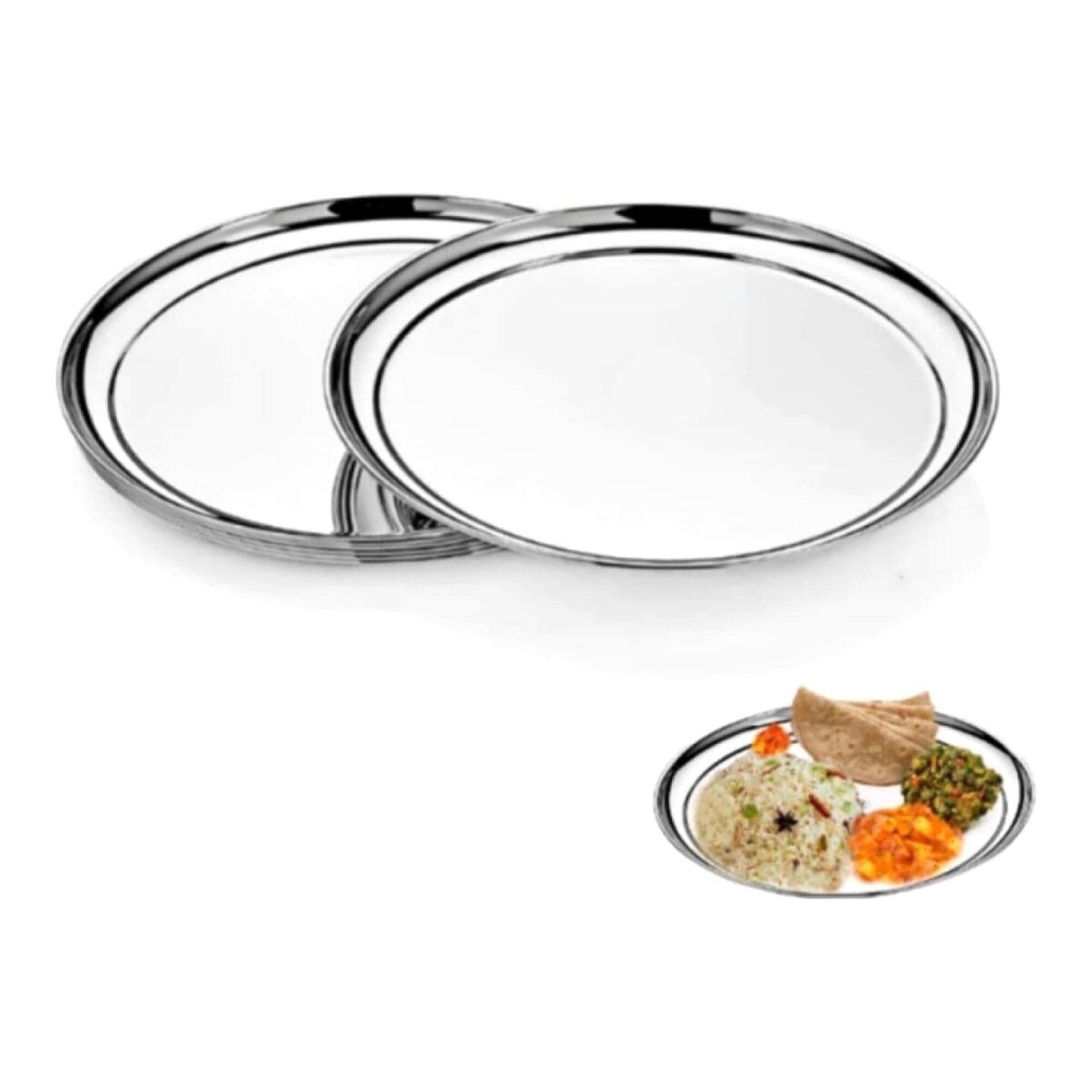 Stainless Steel Dinner Plate Set of 2 |Heavy Gauge Steel Thali | Durable & Food Grade Plate| Best for use in kitchen, outdoor, Dinner, Breakfast