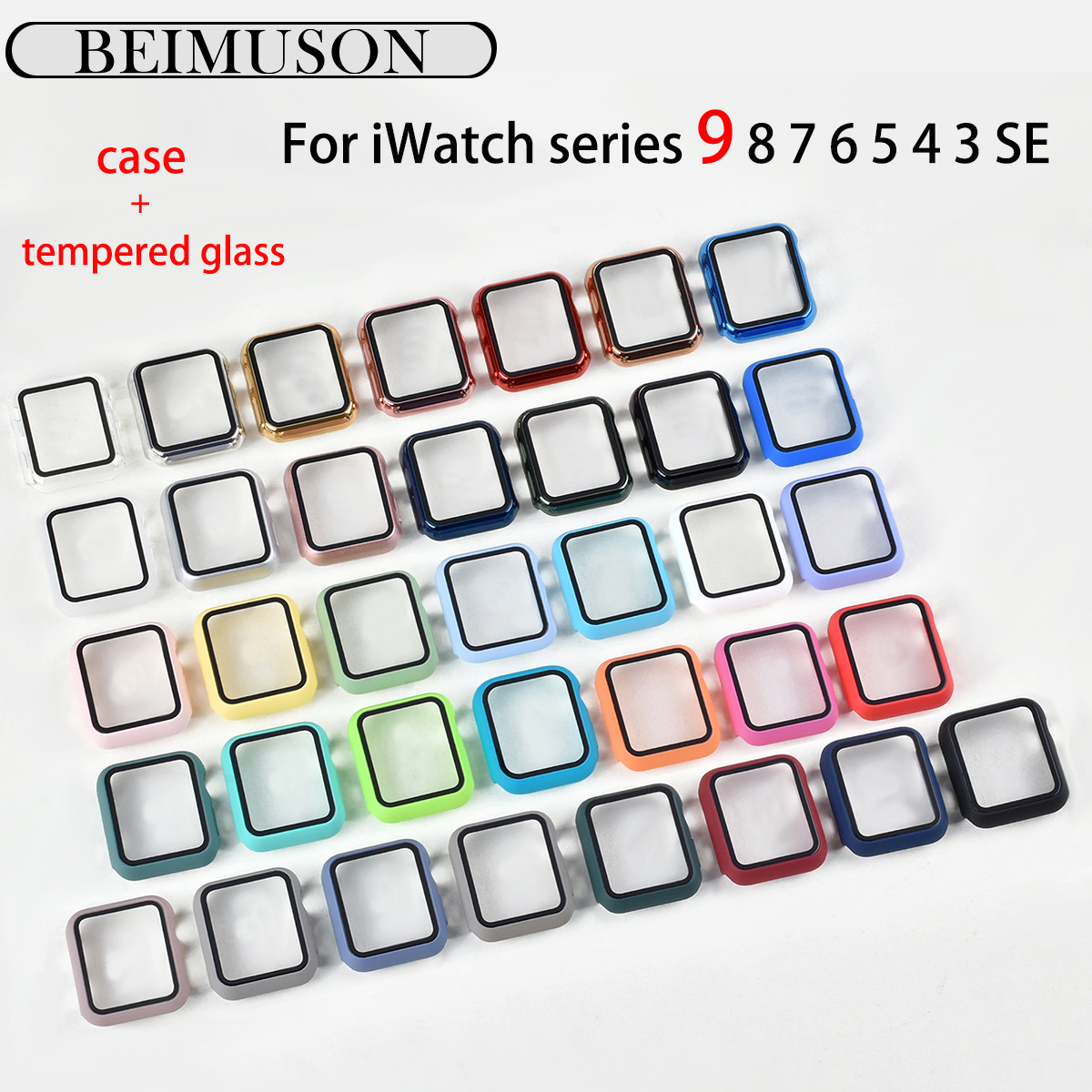 Tempered Glass+cover For Watch 9 8 41mm 45mm 42mm 38mm PC bumper Screen Protector Case iWatch series 7 6 5 4 se 44mm 40mm