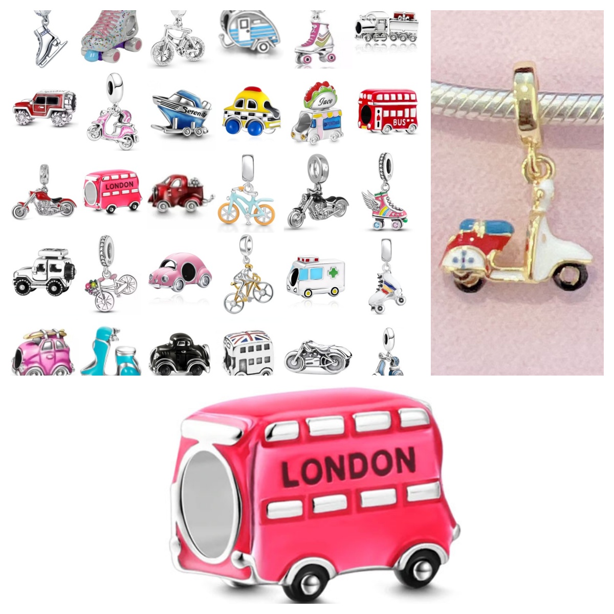 925 Silver Blue Black Motorcycle Charm Bead Pink Bicycle Pendant Fit Decoration Original Bracelet Women DIY Fashion Jewelry