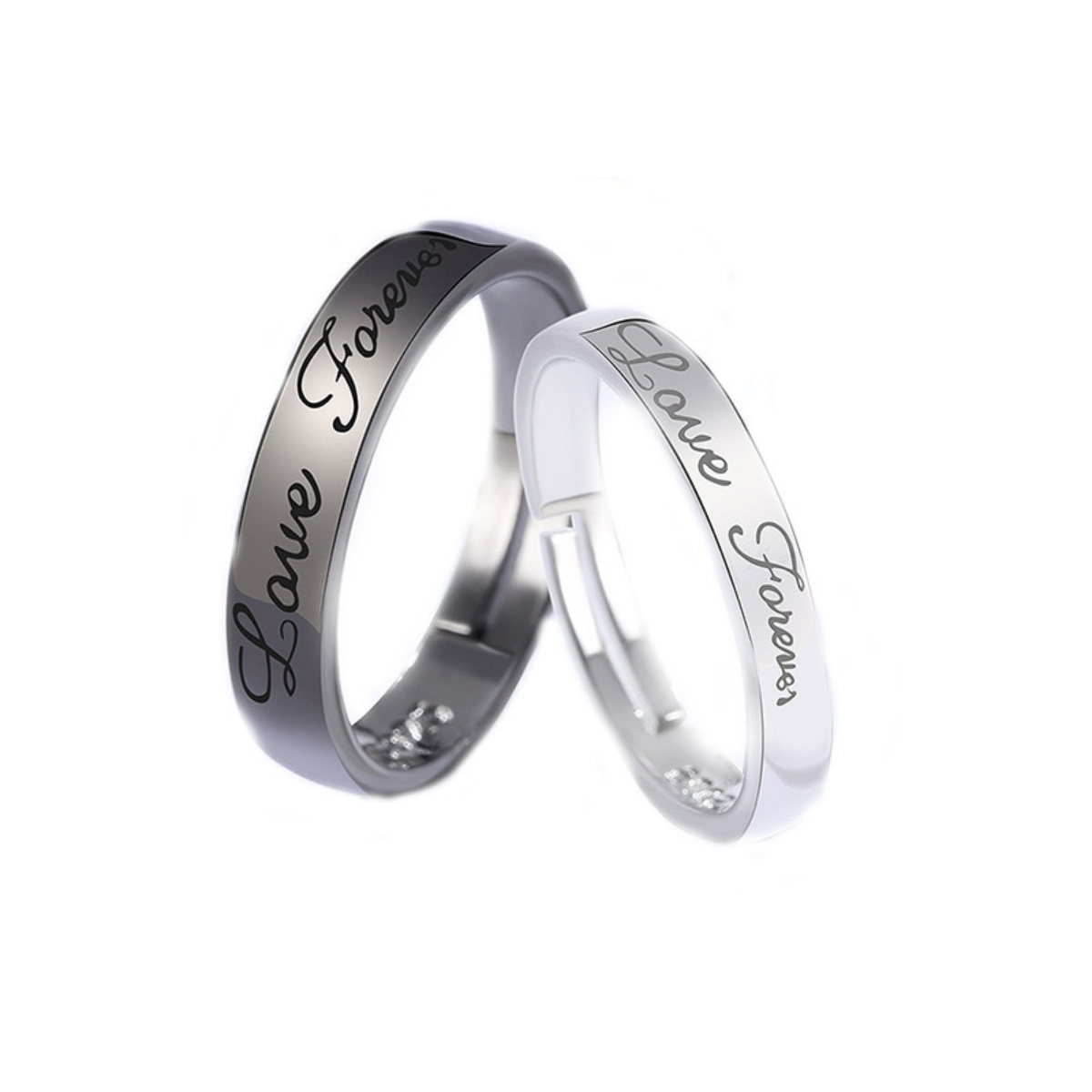 2Pcs/Set Classic Black White Love Forever Letters Couple Rings For Women Men Romantic Simple Lover Words Matching Ring Jewelry