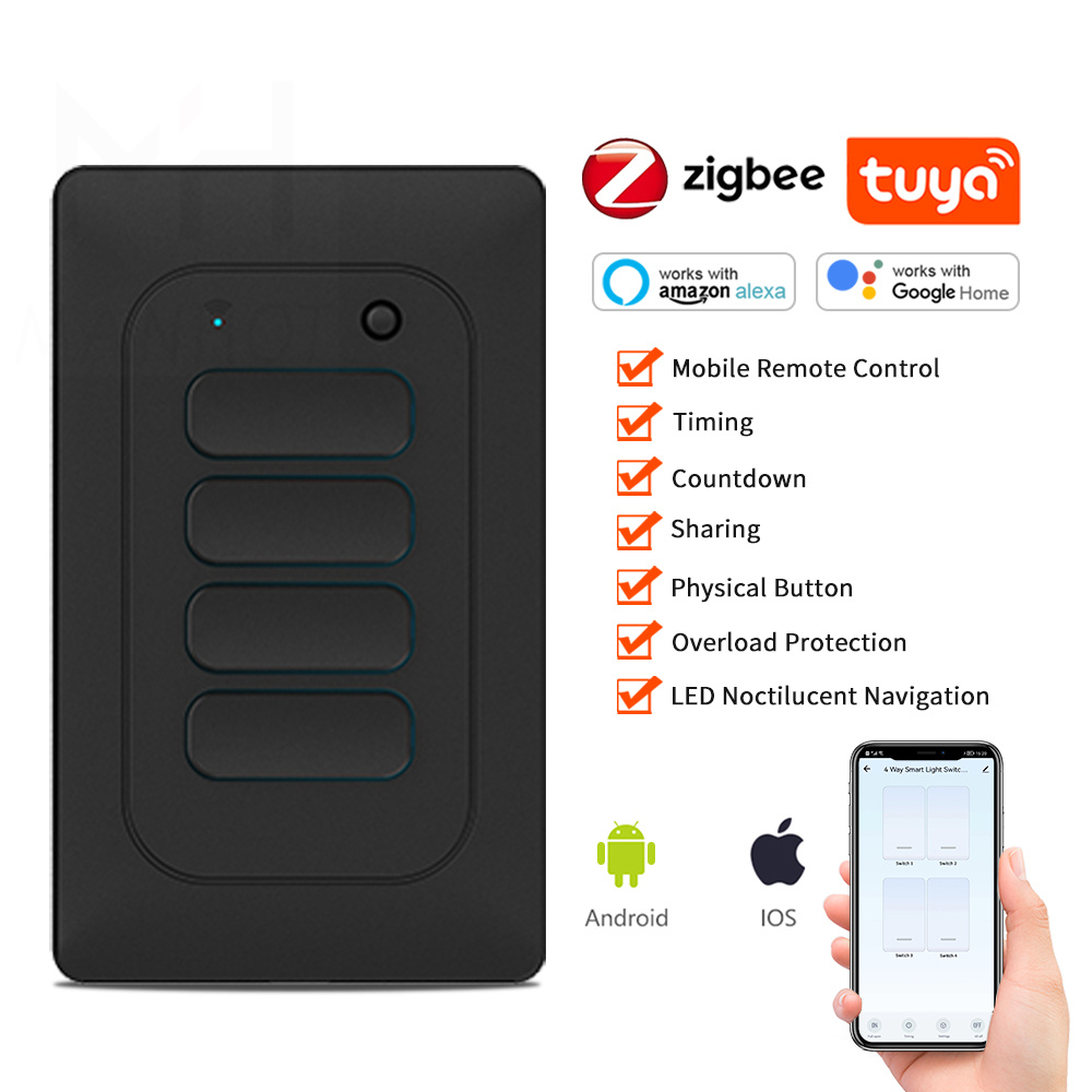 AVATTO 1/2/3/4 Gang ZigBee Smart Light Switch Wireless Wall Touch Grooved Button Switch Remote Support Tuya,Alexa, Home