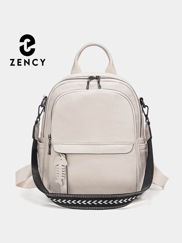 Zency New Genuine Leather Backpack Multi-pocket Design Convertible Shoulder Bag Knapsack for Summer Winter Blue For Travel Work