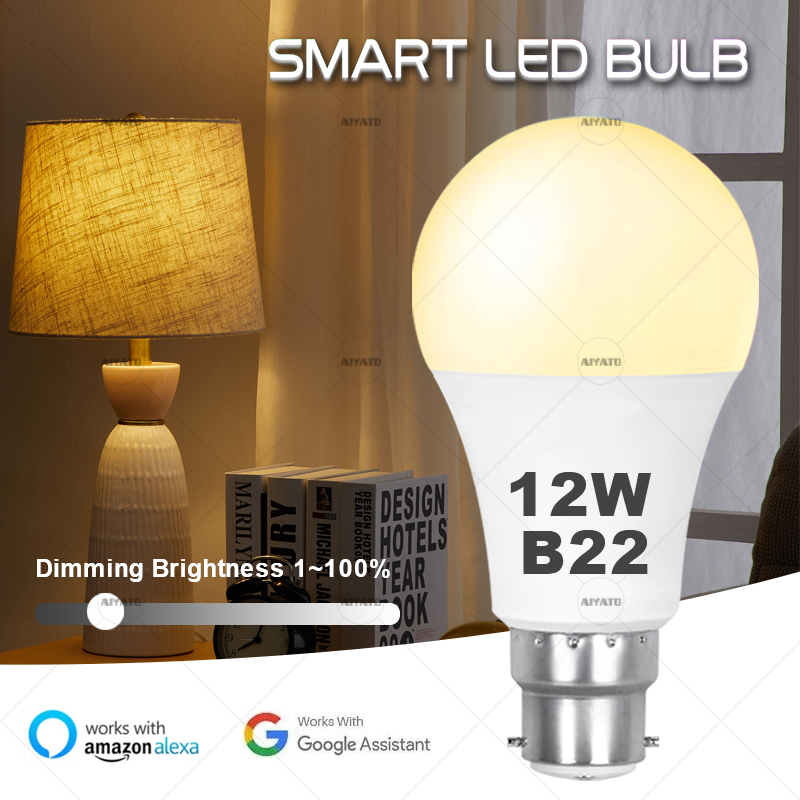 B22 Base WIFI Smart Bulb Brightness Adjustment LED Lamps 12W APP Control Dimmable Timing AC220-240V Works With Alexa Home