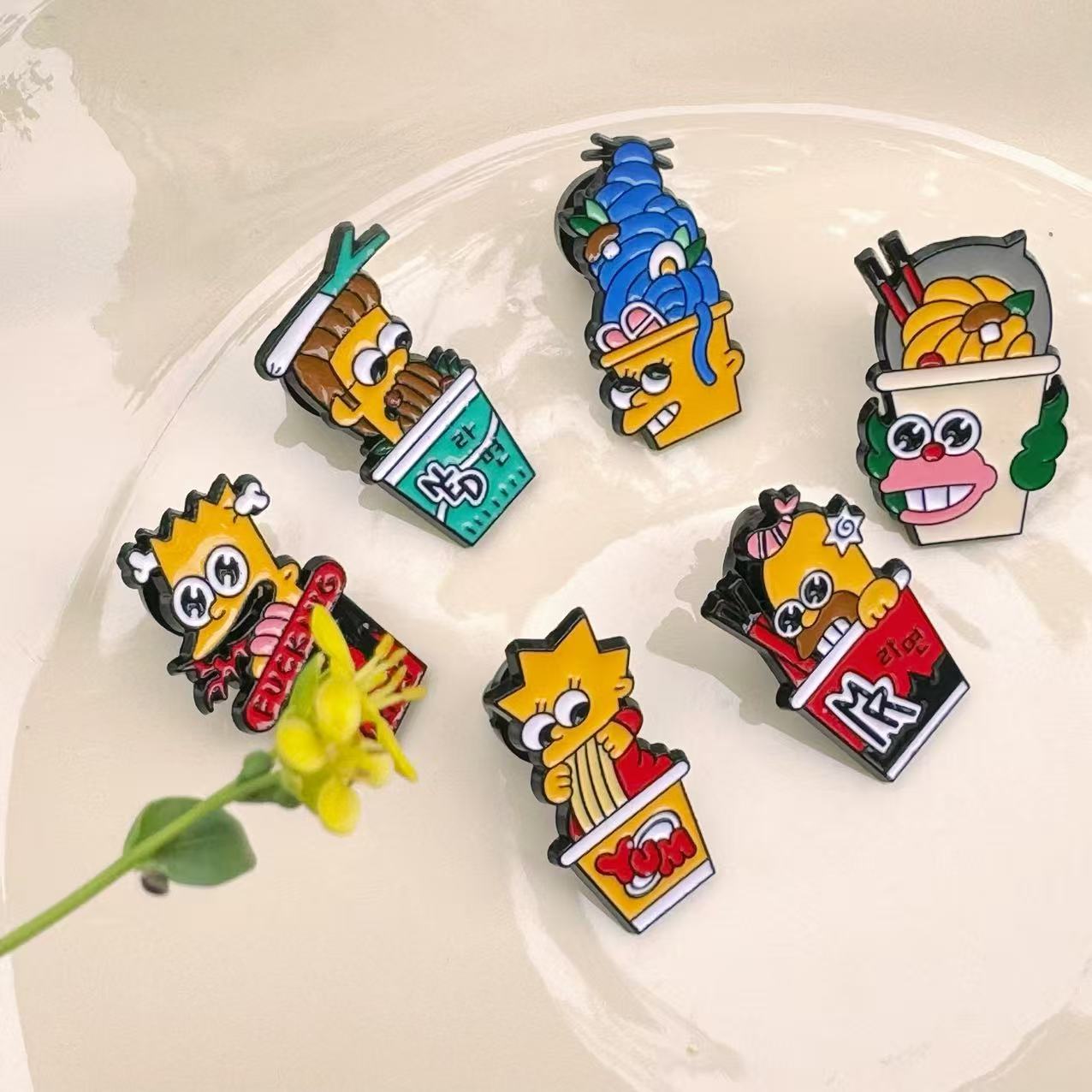 6pcs the Simpsons Enameled Pins Set Featuring Homer Marge Bart & Lisa - Cute Brooch Badges for Backpack Collar Lapel Jewelry