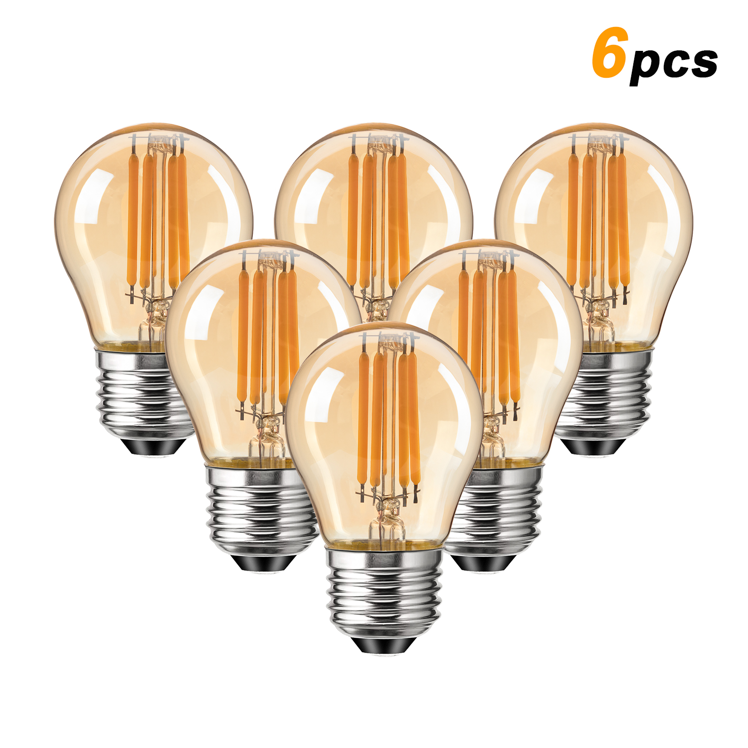 6PACK 4W Globe LED Light Bulbs G45 E27 Medium Base Warm White 2700K 40 Watt Equivalent Dimmable Bulb For Antique Light Fixtures