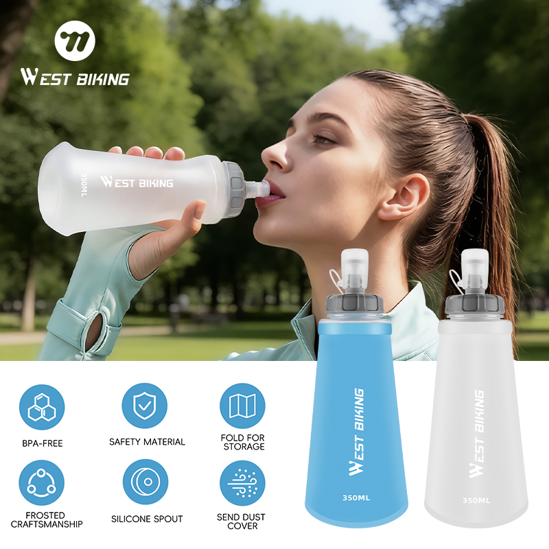 WEST BIKING 350ml Soft Flask BPA-Free Collapsible Water Bottle TPU Running Camping Hiking Portable Water Bag for Hydration
