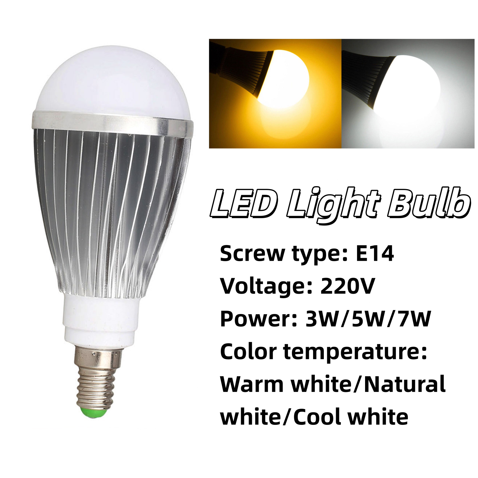 E14 220V LED Light Bulb 3W/5W/7W Aluminum Bulb Energy Saving House Lighting Warm/Cold White Light for Living Room Bedroom