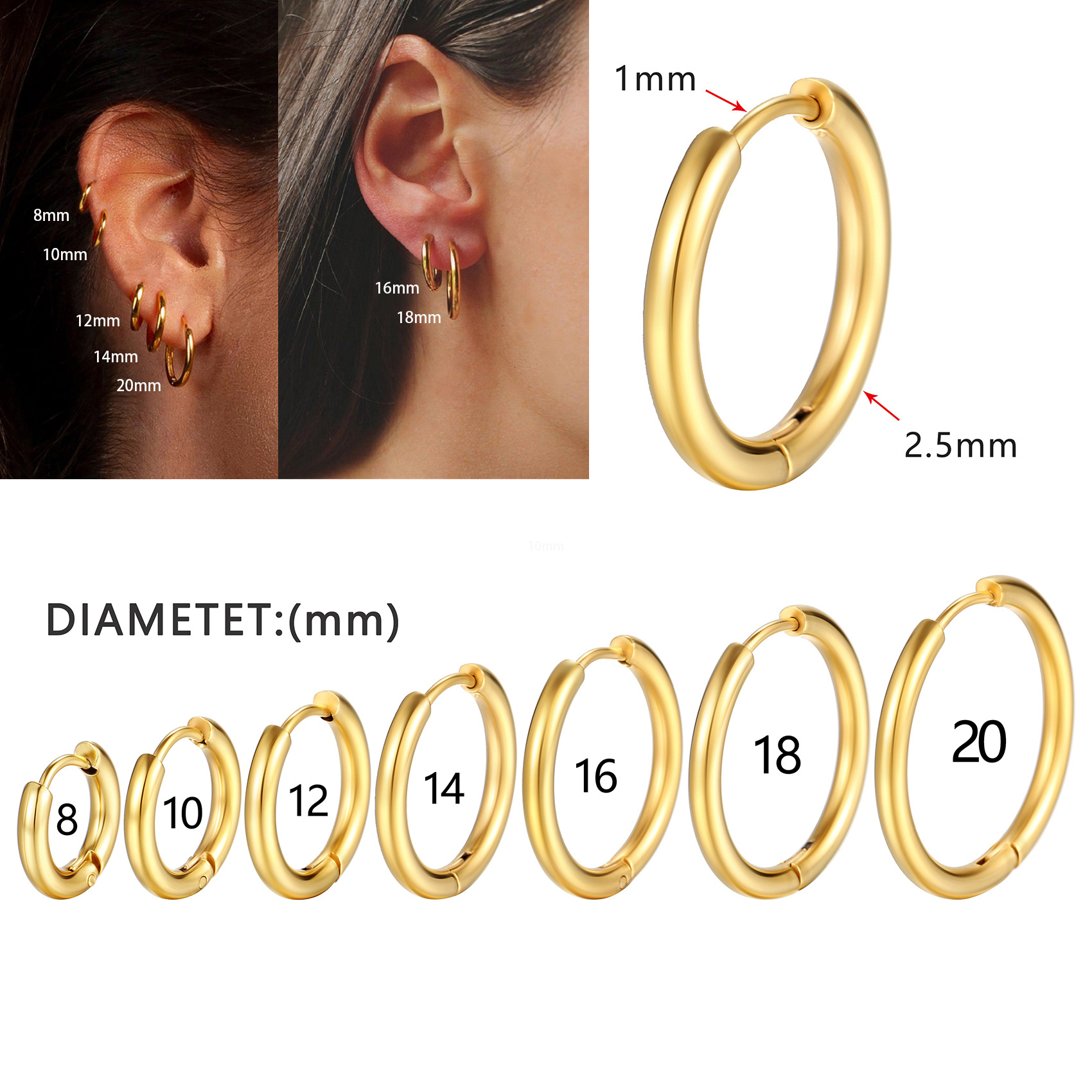 1Pair/2Pcs Small Hoop Earrings Women Men Gold Silver Color Stainles Steel Round Circle Pendientes Mujer 2023 Anti-allergy