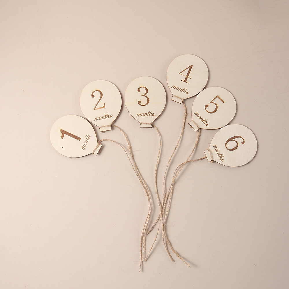 6pcs wooden balloon milestones monthly card Growth Baby's Journey Milestone photography props birthday baby 2 sided