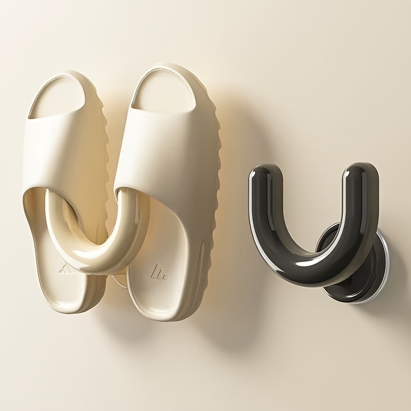 1PC Suction Cup Shoe Rack, Wall-Mounted Slipper Organizer for Bathroom and Shower, Practical Slipper Hook, Black and White
