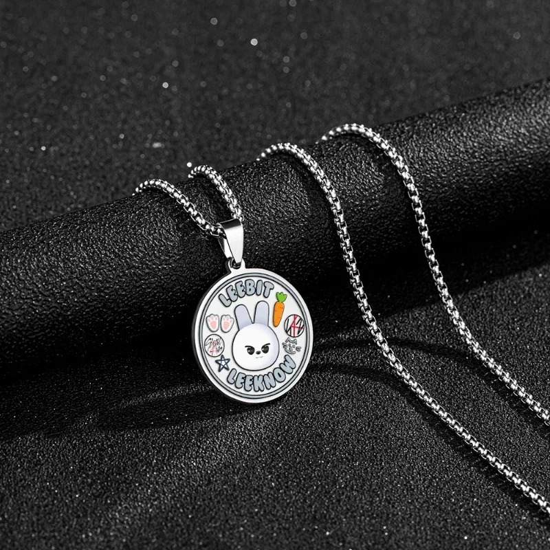 SKZOO Stainless Steel Colored Print Round Necklace Cute Titanium Metal Necklace Sweater Accessory Set Idol Surroundings