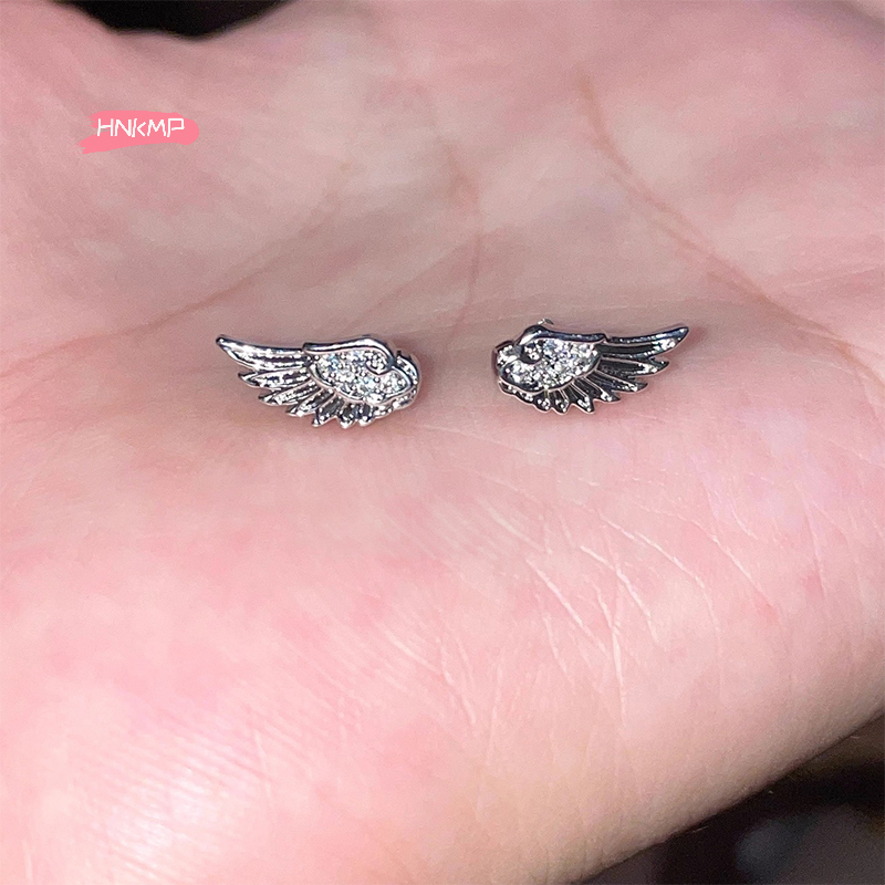 1Pair Shiny Angel Wings Ear Studs Women Vintage Couple Creative Luxury Crystal Geometric Personality Cross Earrings Jewelry