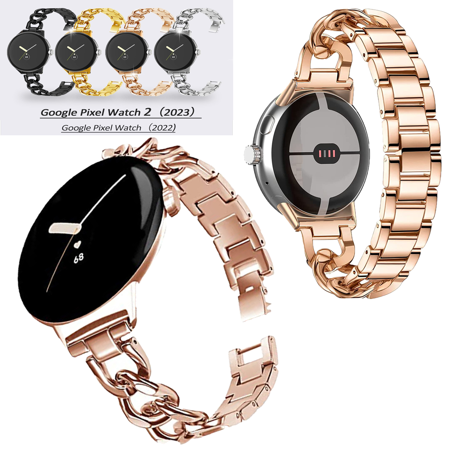 Metal compatible Google Pixel Watch 2 wristband, stylish metal chain replacement wristband, [ no gap ] for Google Pixel Watch 1