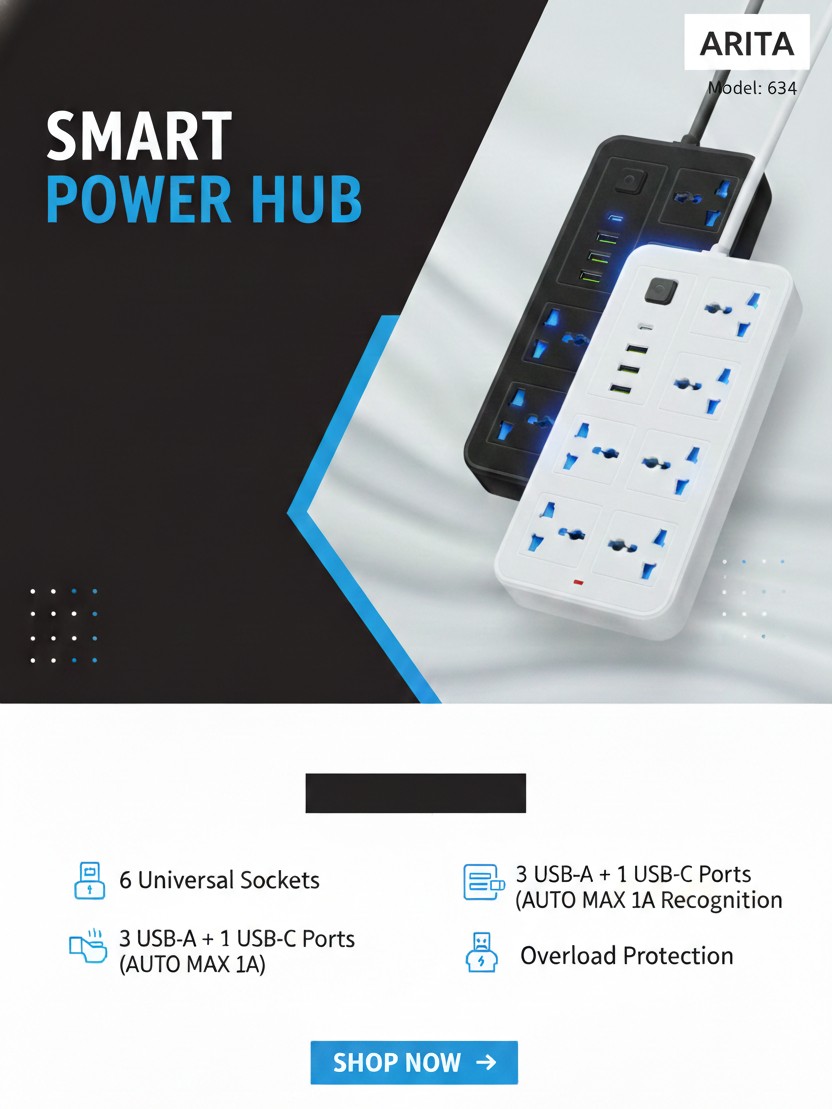 JRDQ 4 USB 3 Power Socket Anti-Static Power Socket
