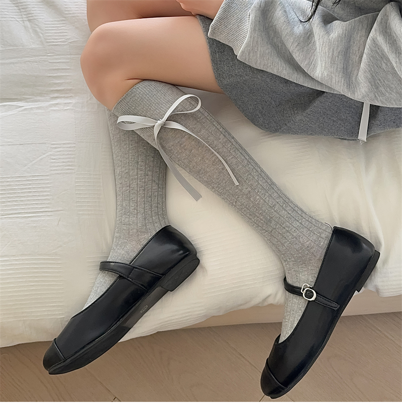 Long Women's Socks High Quality Solid Color Bow Sweet Knee High Socks girl Brew Thin Soft Cute Ladies Stockings Striped Comfy