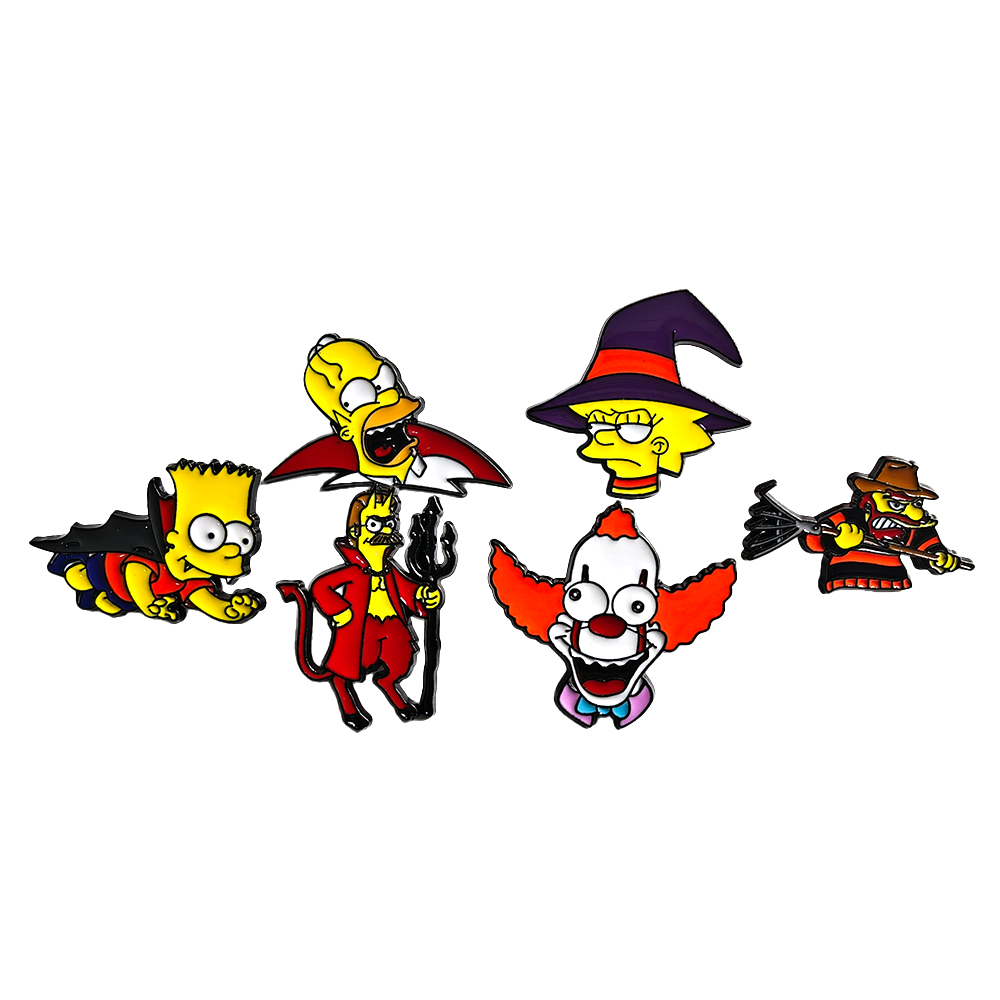 6pcs The Simpsons Lapel Pins Set Cute Bart Homer Halloween Badges Cartoon Anime Button Brooches for Clothes Bags Jewelry