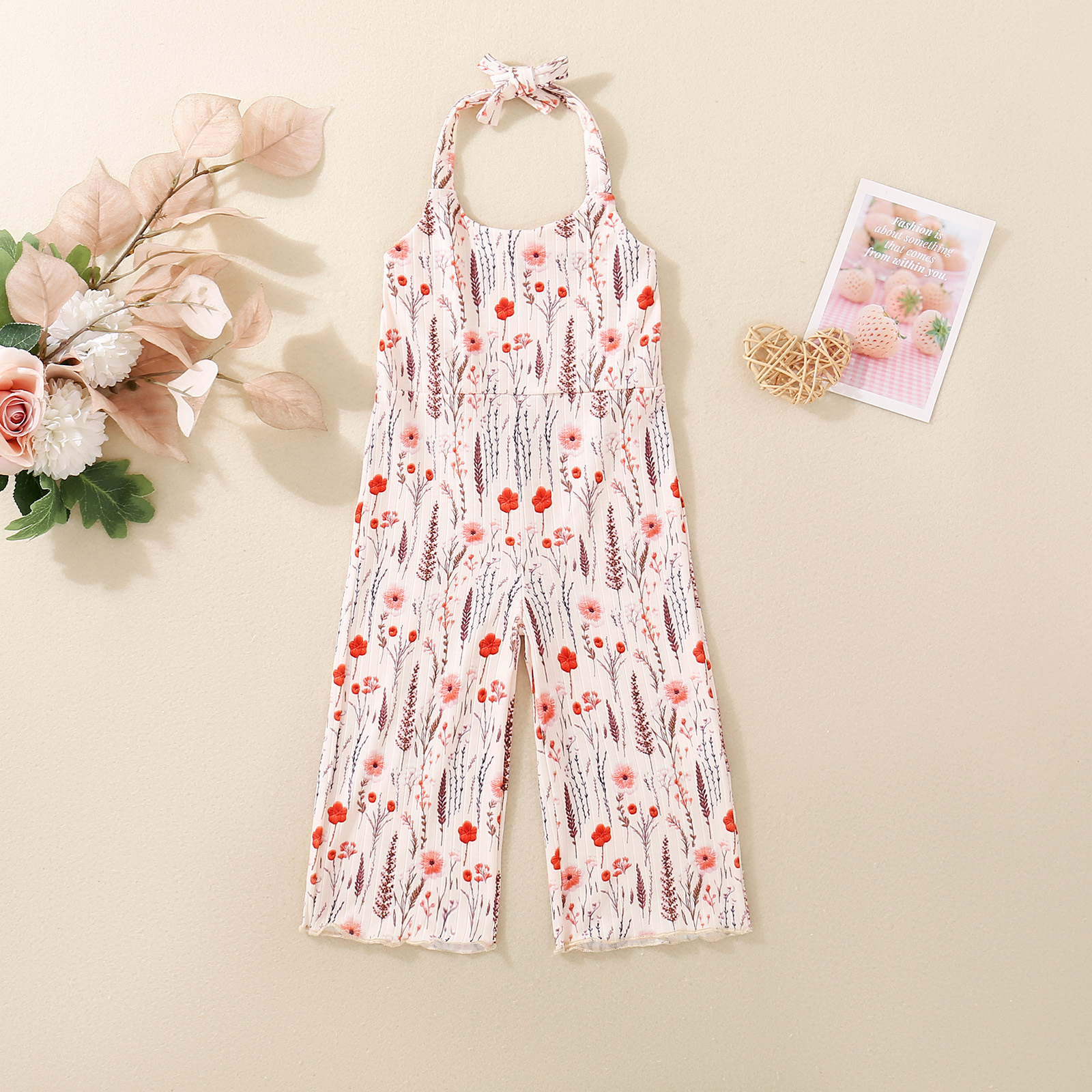 Summer female infant suspender flower print one-piece flared pants sweet and cute