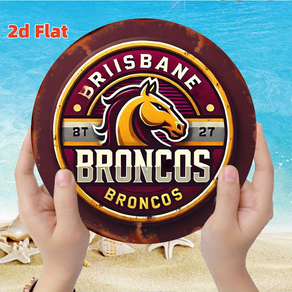 2D Flat, 1pc Brisbane Broncos Logo Vintage Metal Tin Sign - 8x8 Inch Rustic Aluminum Wall Art for Garage, Home, Bar Decor - Reus